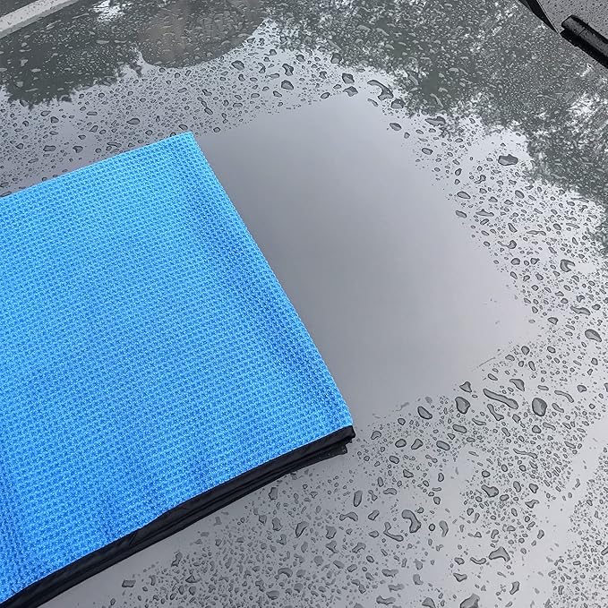 POLYTE Elite Microfiber Drying Towel (16x24, 4 Pack, Waffle, Blue)