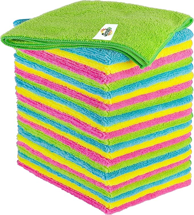 SCRUBIT 24 Pack Microfiber Cleaning Cloth Lint Free and Streak Free Towels for House, Cars, Kitchen and Screens - Super Absorbent and Soft Wash Cloths (12 x 16)