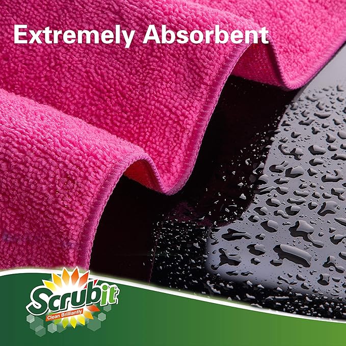 SCRUBIT 24 Pack Microfiber Cleaning Cloth Lint Free and Streak Free Towels for House, Cars, Kitchen and Screens - Super Absorbent and Soft Wash Cloths (12 x 16)