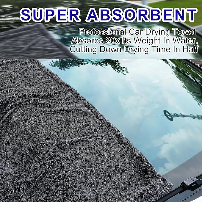 Amooca Car Drying Towel Large Premium 1200 GSM Microfiber Thickened Twisted Ultra Absorbent Cleaning Cloth No Scratching for Quick Effortless Dry 24''x35''