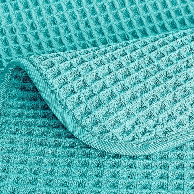 POLYTE 430 GSM Microfiber Lint Free Washcloth Face Towel, 13 x 13 in, 4 Pack (Waffle Weave)