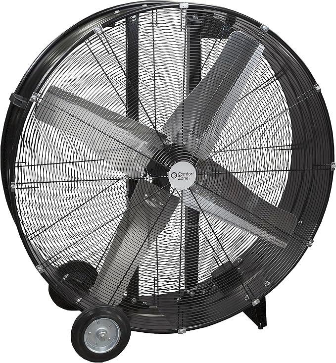Comfort Zone CZMC42 High-Velocity Industrial Heavy Duty 2-Speed 2-Wheel Drum Fan with Aluminum Blades – 42"