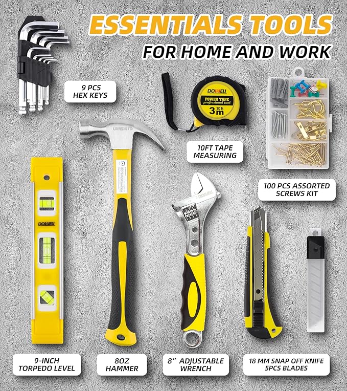 DOWELL 229PCS Tool Sets for Men, Household Hand Tool Kit, Home Repairing Tool Set for Maintenance with 14-Inch Storage Bag