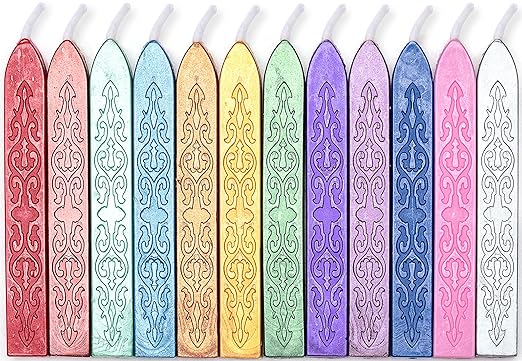 12 Pieces Sealing Wax Sticks with Wicks for Letter Seal Wax Stamp,Wedding Invitations, Packaging Decoration,Christmas Gift Ideas (Color A)