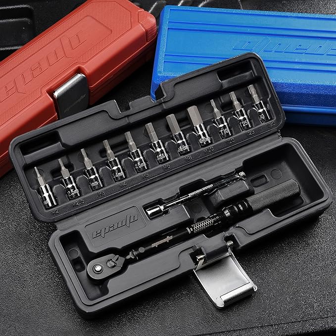EPAuto Bike Tool 1/4 Inch Drive Click Torque Wrench Set (2 to 20 Nm), Hex/Torx Bit Socket Extension Bar Bicycle Maintenance Kit, Black