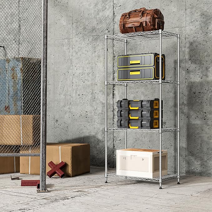 IZEUK 4-Tier Chrome Metal Storage Shelves, Adjustable Wire Shelving Unit Organizer for Kitchen, Bathroom, Home, 1000 lbs, 13.7" D x 23.6" W x 53.4" H