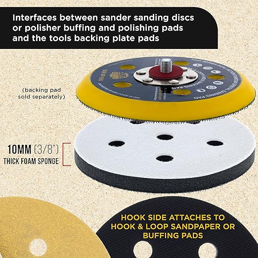 Dura-Gold Pro Series 5" x 10mm Soft Density Sanding Interface Pad, 5 Hole Pattern Dustless, 2 Pack - Hook & Loop Foam Cushion, Used with Vacuum Sander Discs, Polisher Polishing Pads & Backing Pads
