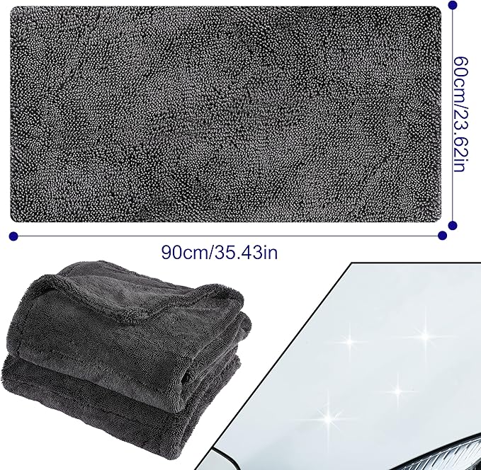 Amooca Car Drying Towel Large Premium 1200 GSM Microfiber Thickened Twisted Ultra Absorbent Cleaning Cloth No Scratching for Quick Effortless Dry 24''x35''